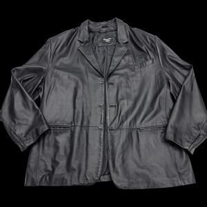 Canadian Club Whiskey Mens 3XL Black Leather Blazer Jacket Vintage 3-Button Coat
